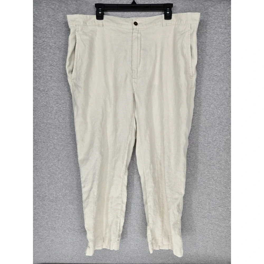 Jos. A. Bank Men's Linen Pant 42x29 Cream Beige Flat Front Casual Summer Slacks